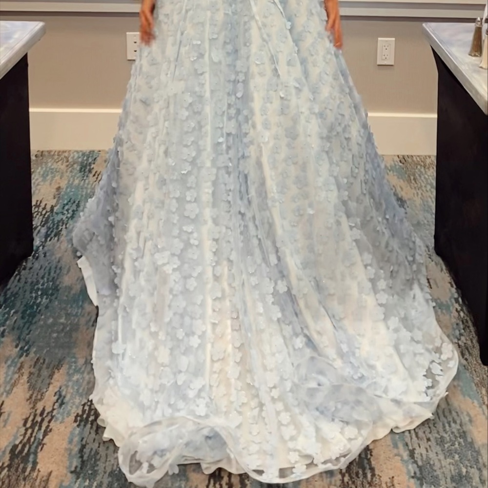 light blue ball gown with flower decals